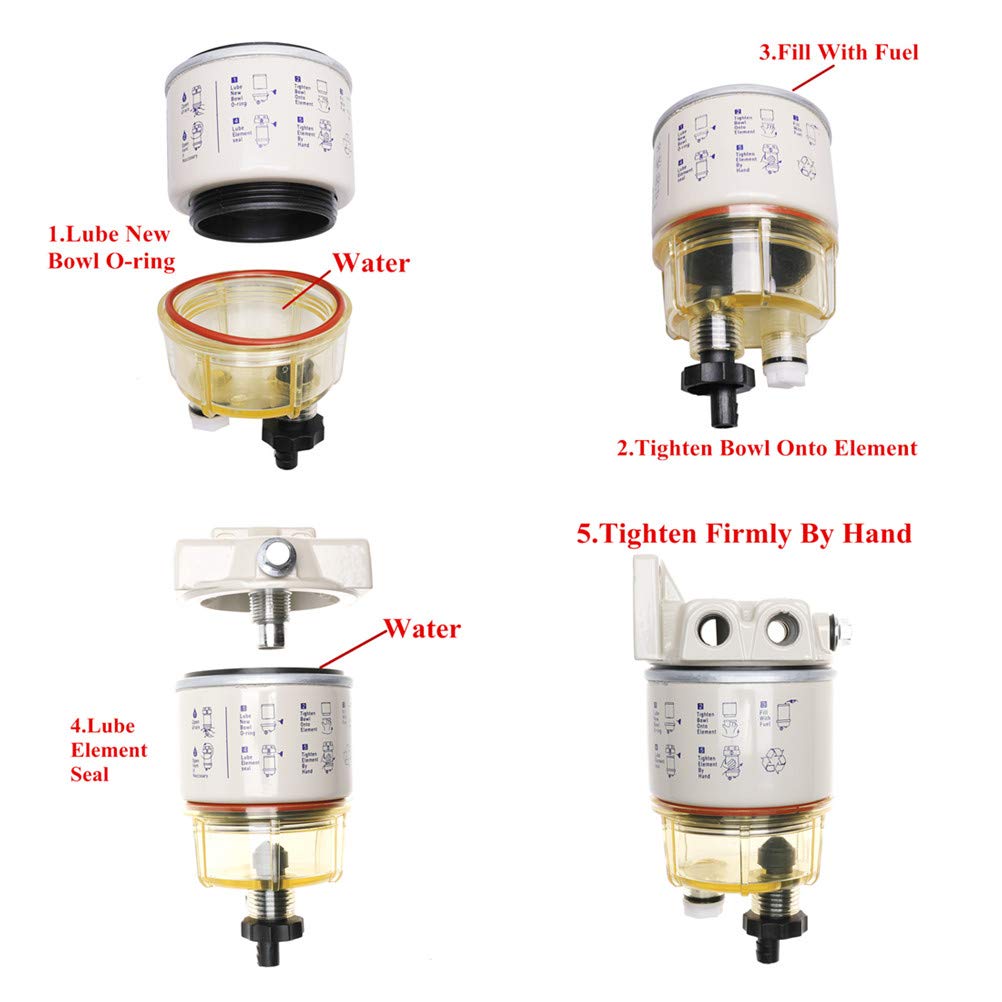 iFJF R12T Fuel Filter/Water Separator 120AT NPT ZG1/4-19 Automotive Parts Complete Combo Filter fit Diesel Engine(Include Four Fittings)