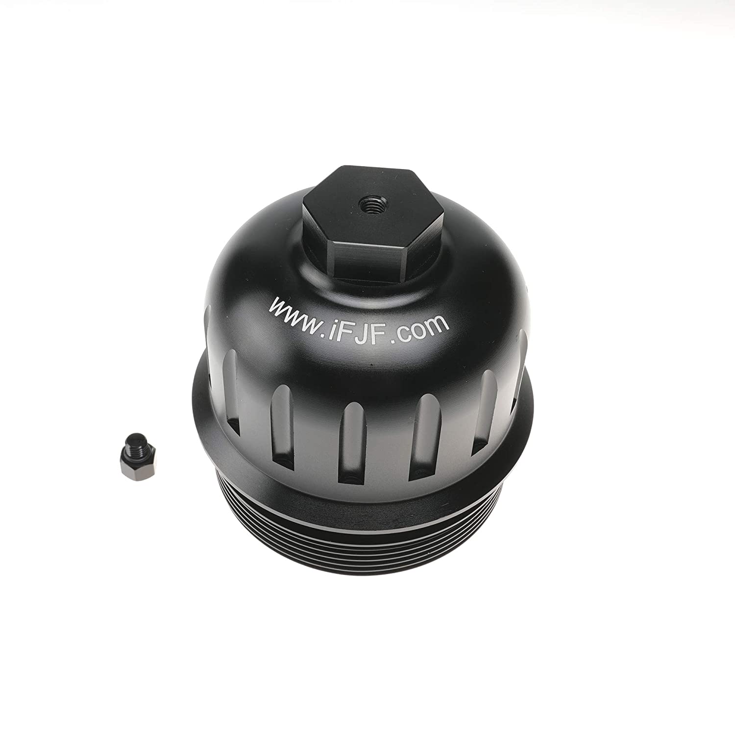 iFJF 134001 Fuel Filter Housing Cap for 2017+ GM Duramax 6.6L L5P Billet Aluminum with Drain Plug (Black)